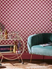 Graham & Brown Raspberry Envy Check Me Out 10M Wallpaper - Image 1 of 3