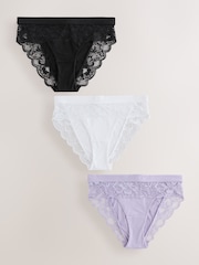 Lilac/Black/White High Leg Knickers 3 Pack - Image 7 of 12