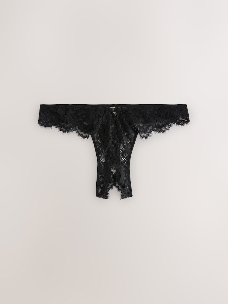 Black Crotchless Thong Lace Knickers - Image 1 of 4