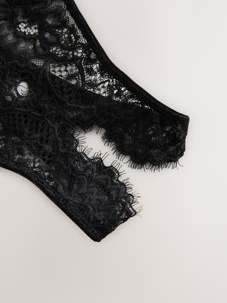 Black Crotchless Thong Lace Knickers - Image 4 of 4