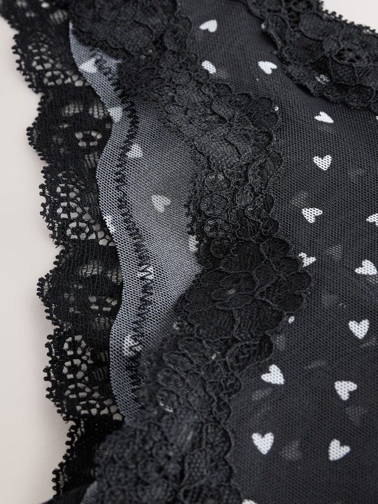 Black Heart Print Mesh & Lace Extra High Leg Knickers - Image 8 of 8