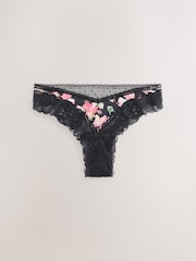 Black Floral Print & Lace Extra High Leg Briefs - Image 5 of 7