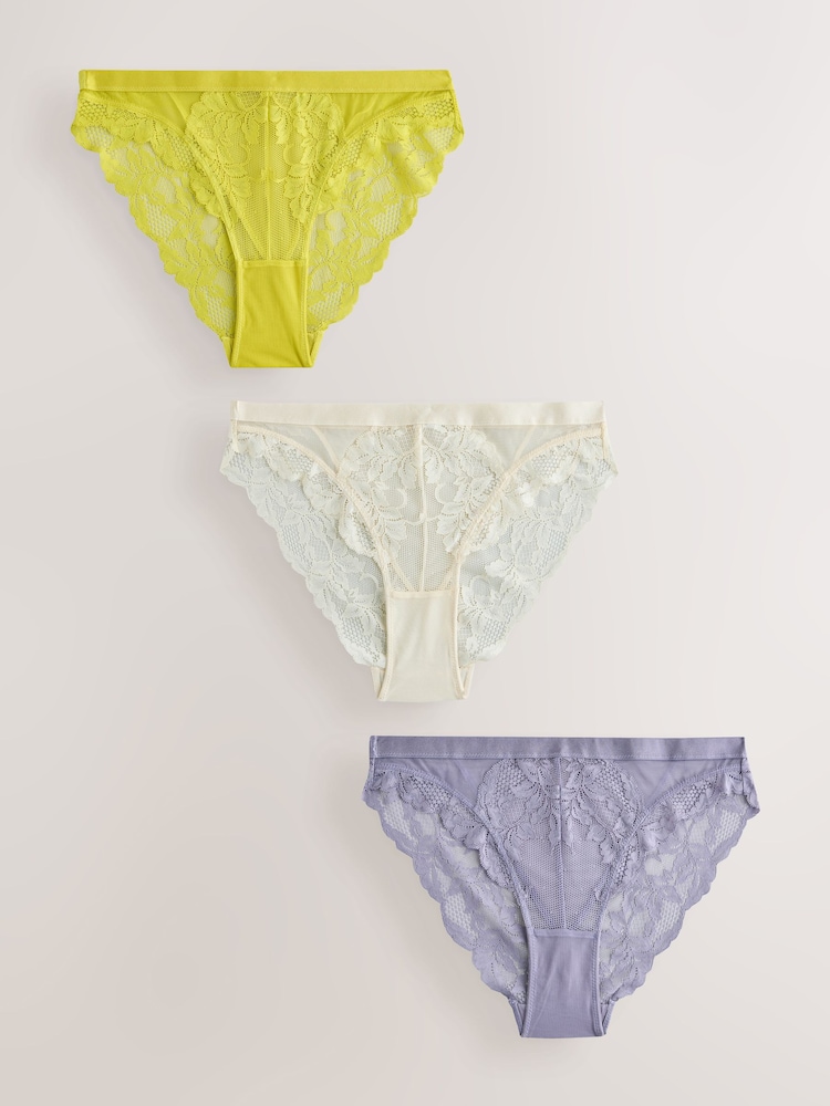 Cream/Lilac/Green Lace Knickers 3 Pack - Image 1 of 6