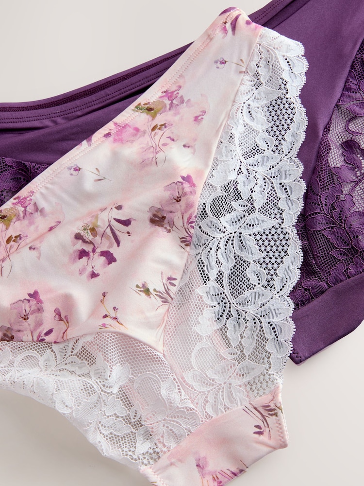 Plum Purple/Floral Print High Leg Knickers 2 Pack - Image 11 of 11 Plum Purple/Floral Print High Leg Knickers 2 Pack - Image 11 of 11