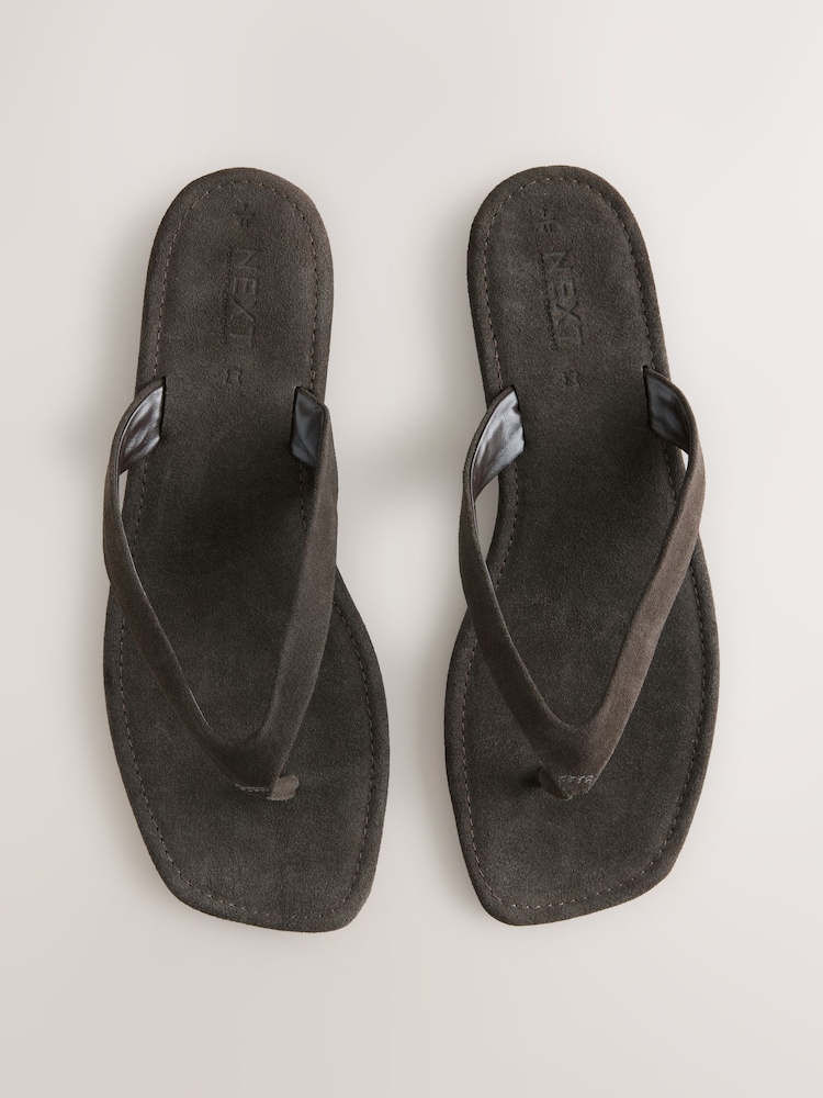 Chocolate Brown Suede Standard/Wide Fit Forever Comfort® Square Toe Thong Sandals - Image 1 of 5