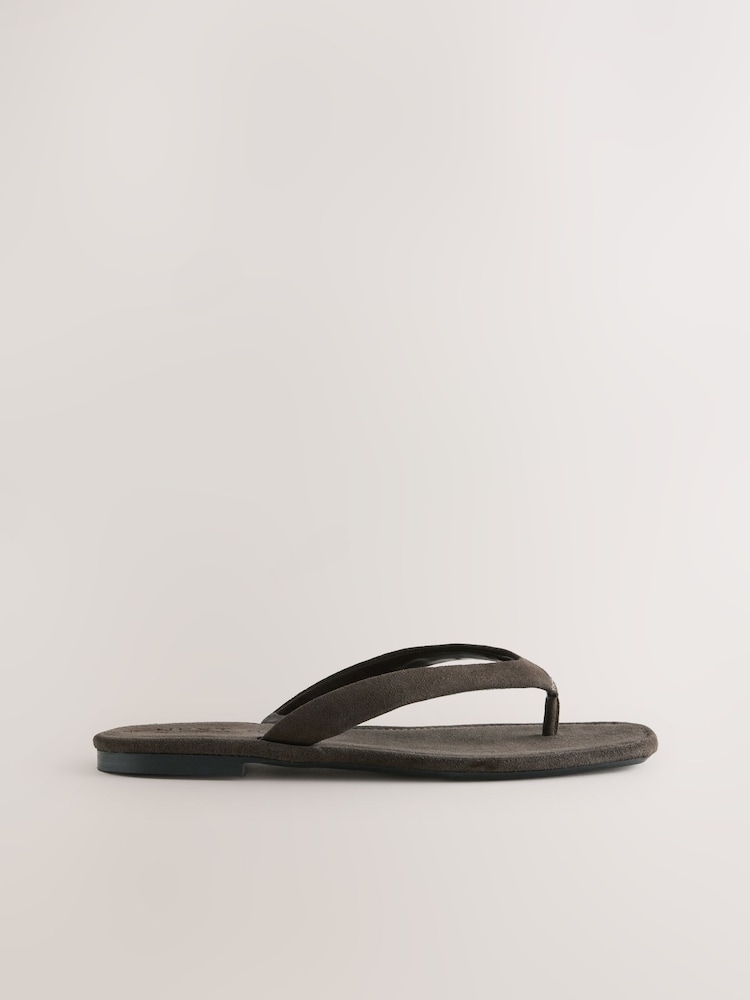 Chocolate Brown Suede Standard/Wide Fit Forever Comfort® Square Toe Thong Sandals - Image 2 of 5