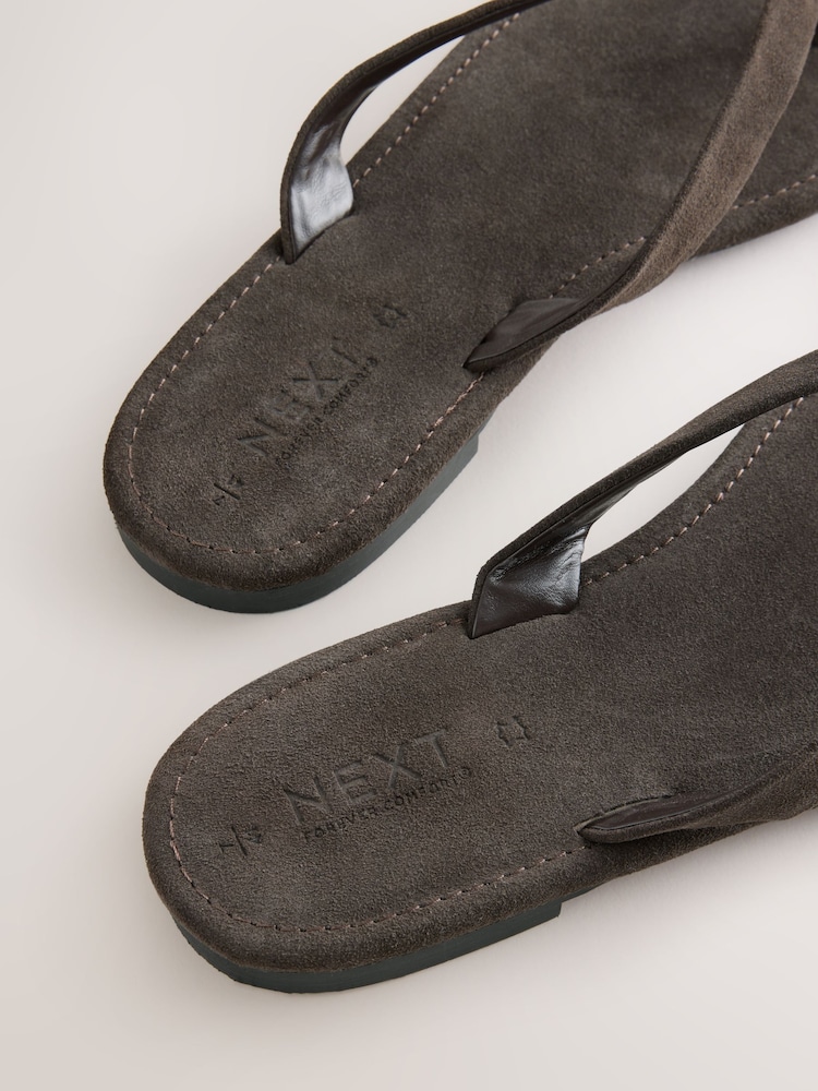 Chocolate Brown Suede Standard/Wide Fit Forever Comfort® Square Toe Thong Sandals - Image 5 of 5