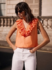 Mint Velvet Orange Ruffle Front Top - Image 3 of 7