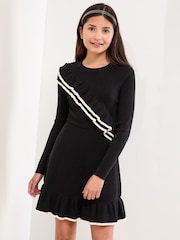 Lipsy Black Ruffled Tipped Knit Dress (5-16yrs) - Image 1 of 4