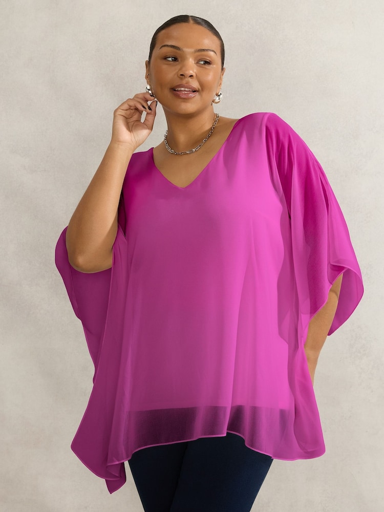 Live Unlimited Purple Chrome Curve Magenta Bandana Print Chiffon V-Neck Top - Image 1 of 4