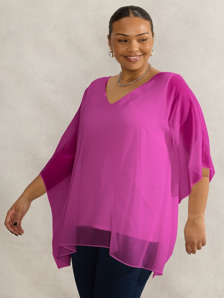 Live Unlimited Purple Chrome Curve Magenta Bandana Print Chiffon V-Neck Top - Image 2 of 4