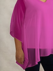 Live Unlimited Purple Chrome Curve Magenta Bandana Print Chiffon V-Neck Top - Image 3 of 4