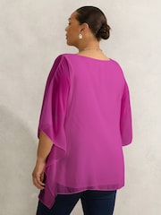 Live Unlimited Purple Chrome Curve Magenta Bandana Print Chiffon V-Neck Top - Image 4 of 4