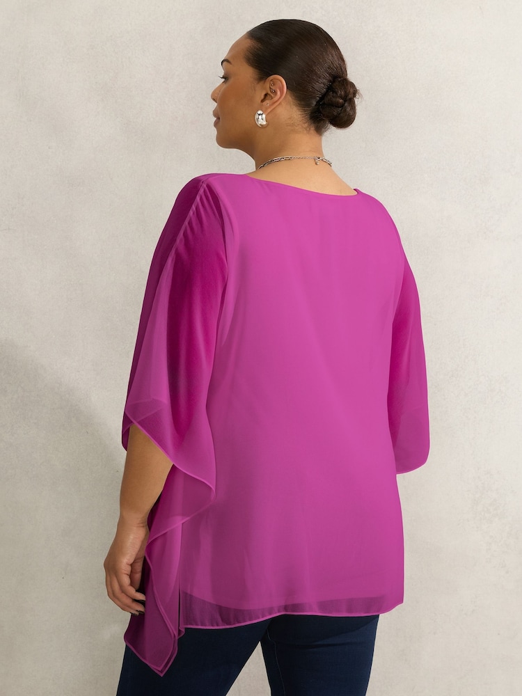 Live Unlimited Purple Chrome Curve Magenta Bandana Print Chiffon V-Neck Top - Image 4 of 4