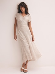 Mint Velvet Neutral Sequin Midi Dress - Image 1 of 8
