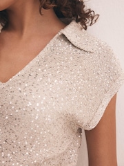 Mint Velvet Neutral Sequin Midi Dress - Image 4 of 8
