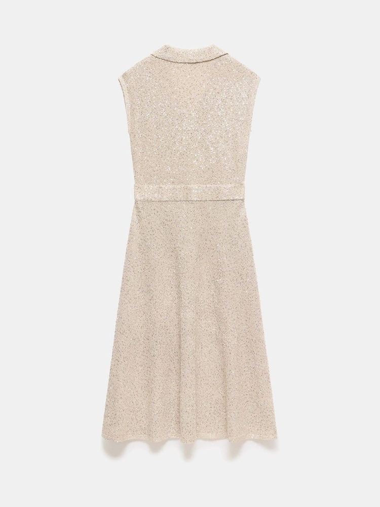 Mint Velvet Neutral Sequin Midi Dress - Image 8 of 8