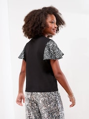 Lipsy Black Sparkle Sequin Christmas Top (5-16yrs) - Image 4 of 4