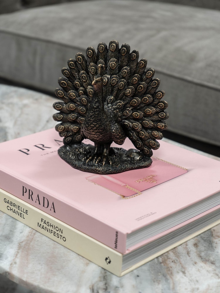 Libra Interiors Bronze Peacock Sculpture - Image 1 of 6