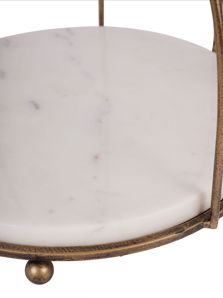 Libra Interiors Antique Gold White Belvedere Aged One Tiered Stand - Image 6 of 6