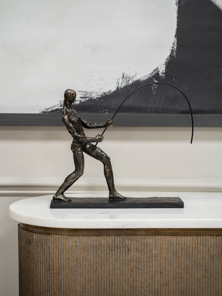 Libra Interiors Bronze Fishing Sculpture on Stand - Image 1 of 6