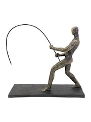 Libra Interiors Bronze Fishing Sculpture on Stand - Image 2 of 6