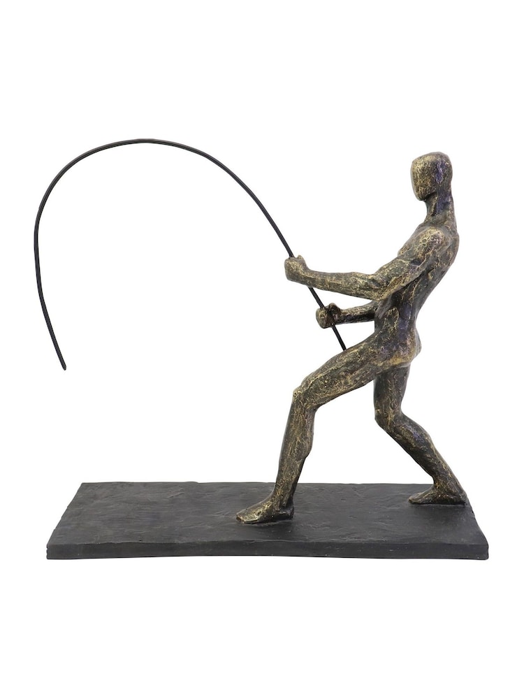Libra Interiors Bronze Fishing Sculpture on Stand - Image 2 of 6