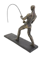 Libra Interiors Bronze Fishing Sculpture on Stand - Image 3 of 6