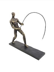 Libra Interiors Bronze Fishing Sculpture on Stand - Image 4 of 6