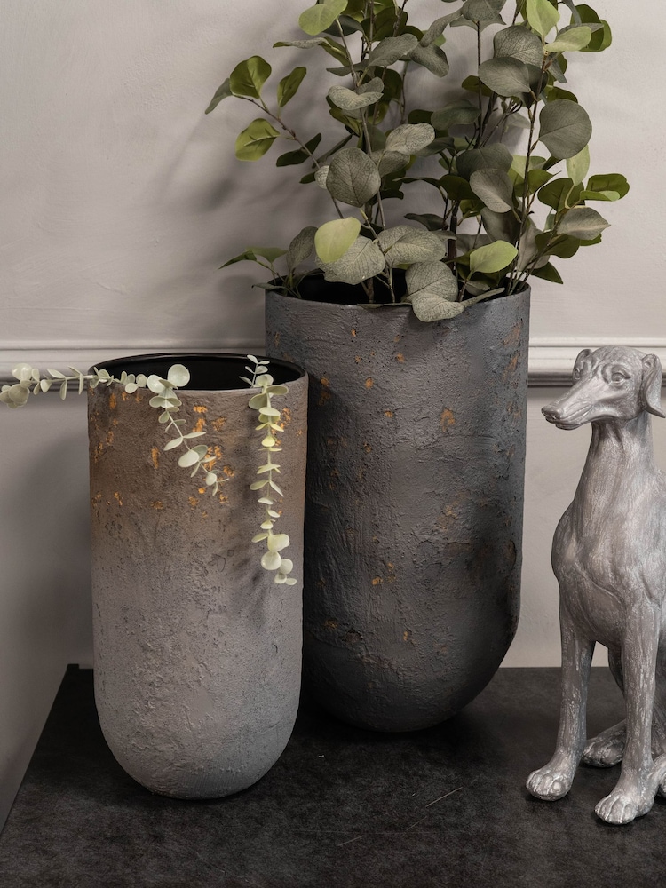Libra Interiors Set of 2 Charcoal Blue Volcano Planters - Image 1 of 6