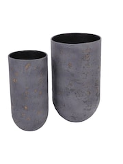Libra Interiors Set of 2 Charcoal Blue Volcano Planters - Image 4 of 6