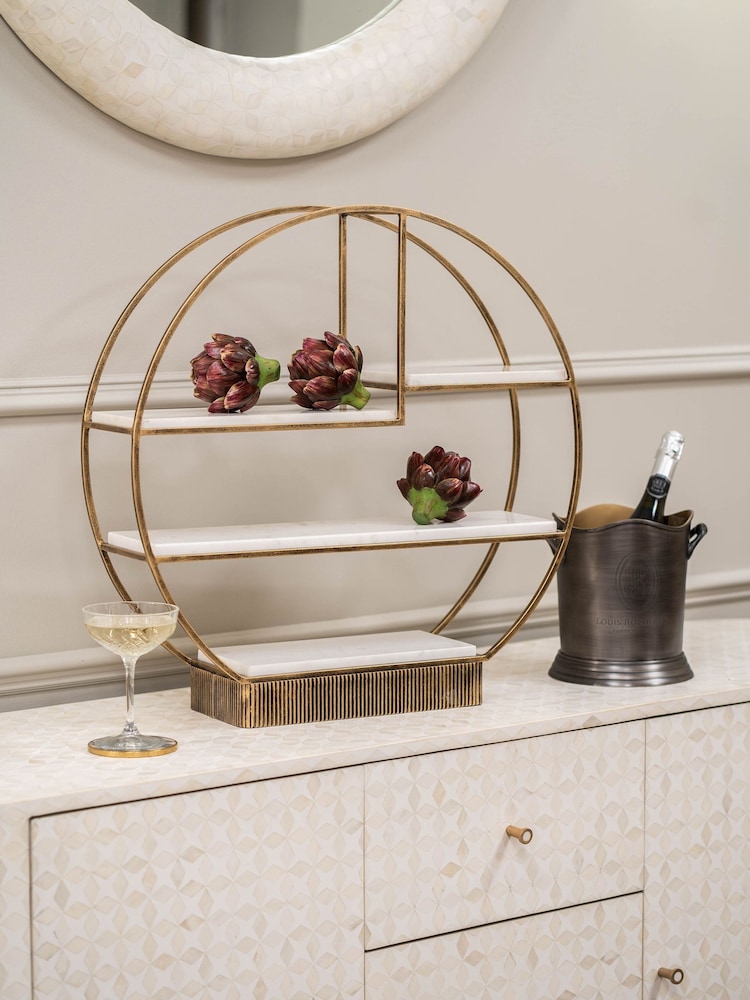 Libra Interiors Aged Gold Belvedere Aged Gold Multi Tier Buffet Stand - Image 1 of 6