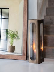 Libra Interiors Smoked Gold Clear Glass Large Thorpe Metal and Glass Hurricane 78cm - Image 1 of 6