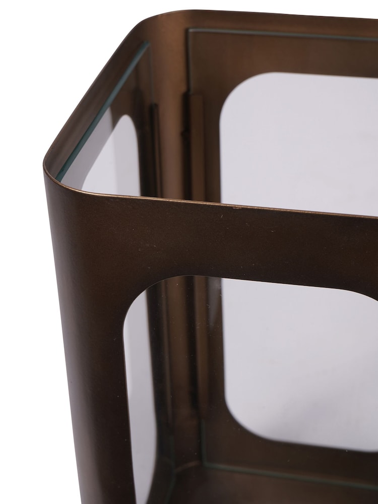 Libra Interiors Smoked Gold Clear Glass Large Thorpe Metal and Glass Hurricane 78cm - Image 6 of 6