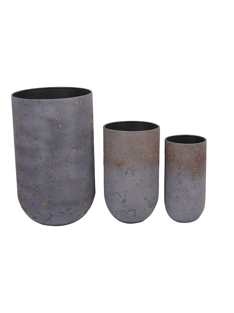 Libra Interiors Set of 3 Charcoal Blue Volcano Planters - Image 4 of 4