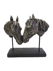 Libra Interiors Bronze Nuzzling Bay Horse Heads Sculpture - Image 2 of 5
