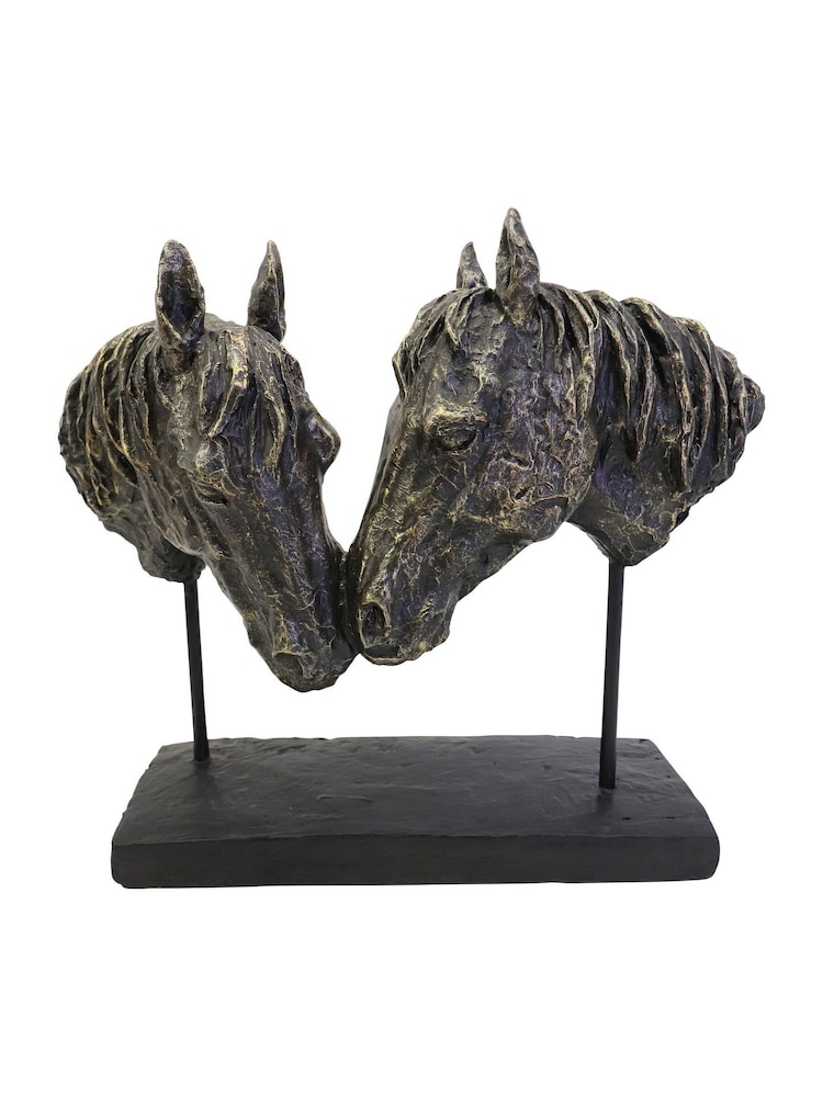 Libra Interiors Bronze Nuzzling Bay Horse Heads Sculpture - Image 2 of 5