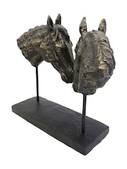 Libra Interiors Bronze Nuzzling Bay Horse Heads Sculpture - Image 4 of 5