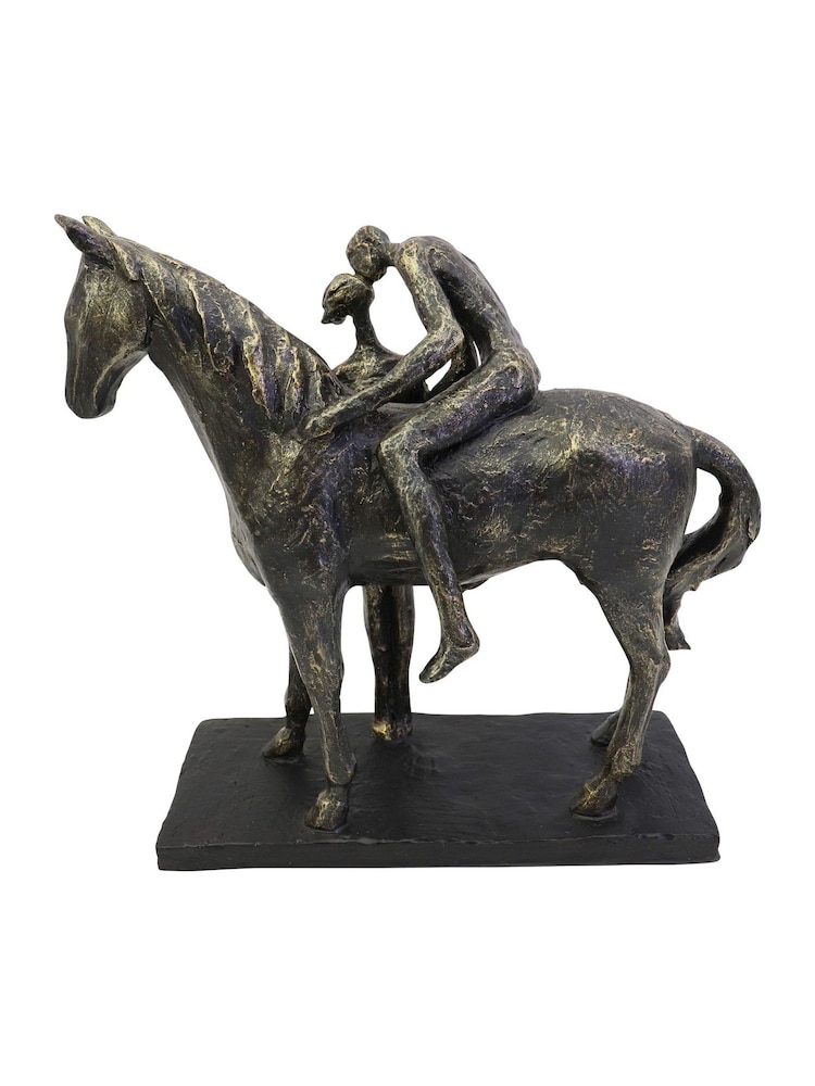Libra Interiors Bronze Kissing Couple with Horse Sculpture - Image 2 of 6