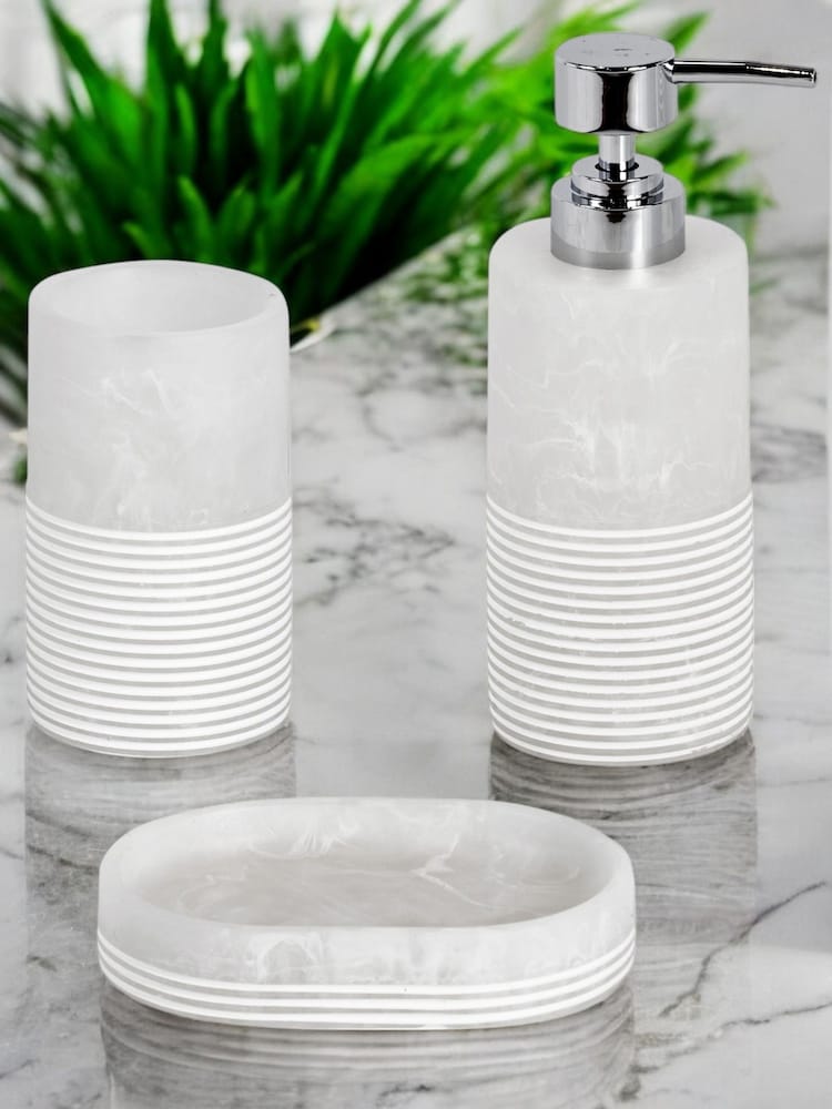 Showerdrape 3 Piece Frost Onyx White Bianco Striped Bathroom Accessories Set - Image 1 of 5