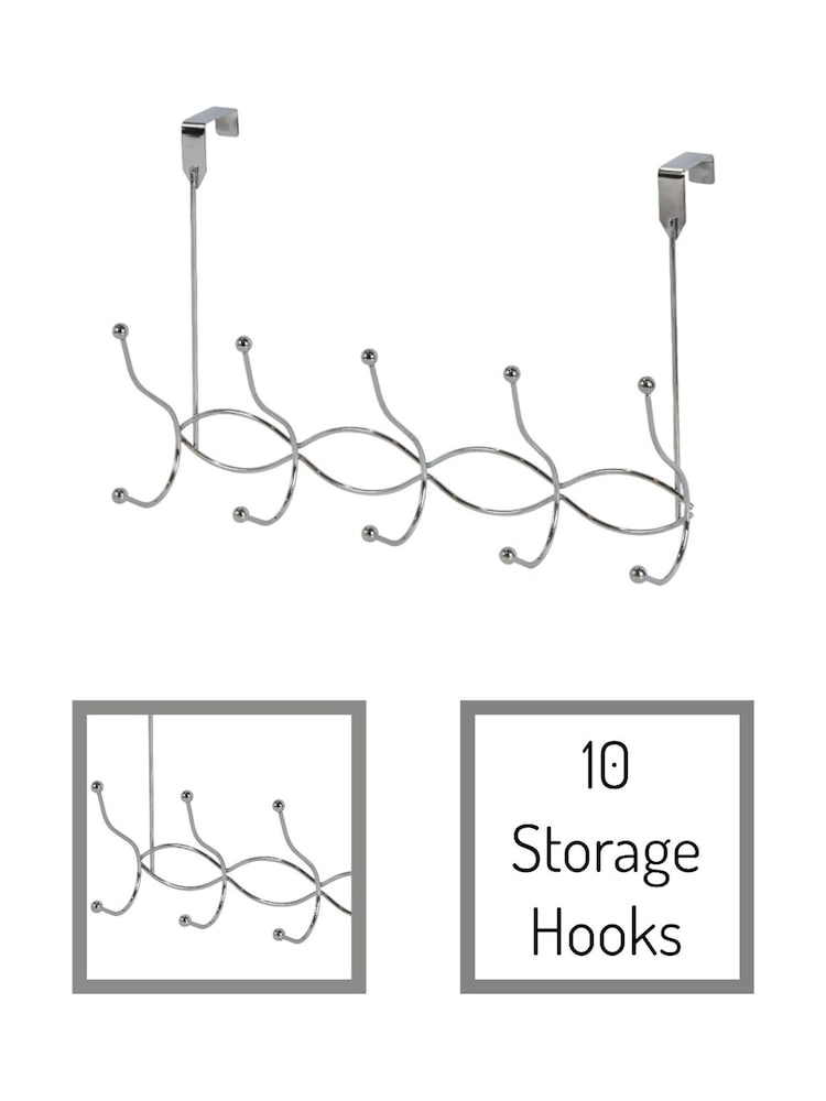Showerdrape Set of 2 Chrome Waves Over Door Storage Hooks - Image 2 of 4 Showerdrape Set of 2 Chrome Waves Over Door Storage Hooks - Image 2 of 4