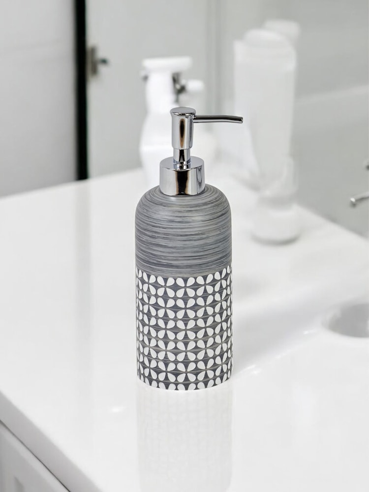 Showerdrape 4 Piece Grey Ravello Geo Floral Bathroom Accessory Set - Image 2 of 5