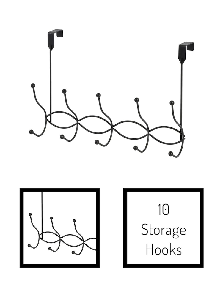 Showerdrape Set of 2 Black Waves Over Door Storage Hooks - Image 2 of 4 Showerdrape Set of 2 Black Waves Over Door Storage Hooks - Image 2 of 4