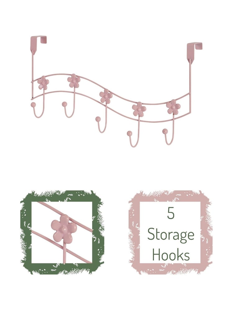 Showerdrape Set of 2 Pink Flowers Over Door Storage Hooks - Image 2 of 4