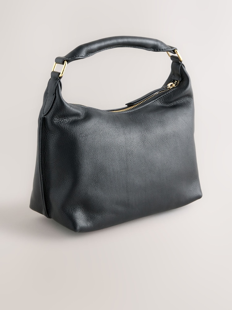 Black Leather Scooped Hand Held Bag - Image 2 of 5