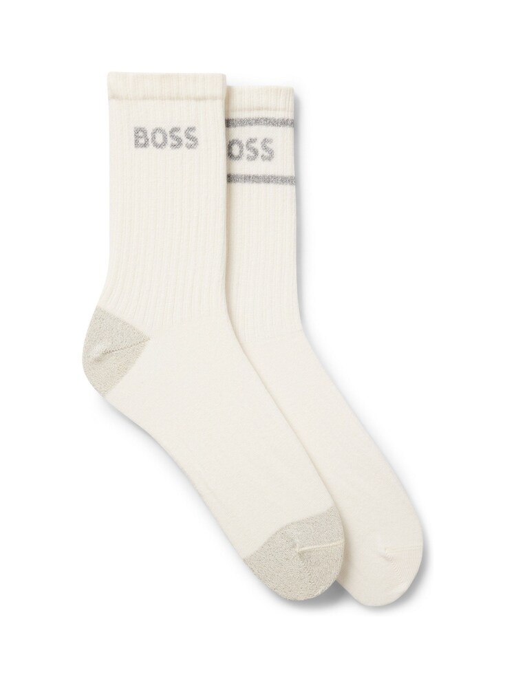 BOSS White Ribbed Logo Gift Set Socks 2 Pack - Image 1 of 5