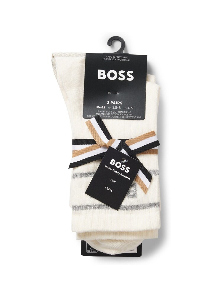 BOSS White Ribbed Logo Gift Set Socks 2 Pack - Image 5 of 5