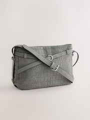 Grey Faux Suede Cross Body Bag - Image 1 of 5