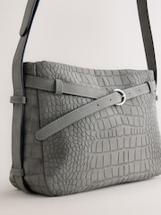 Grey Faux Suede Cross Body Bag - Image 4 of 5