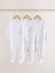 White Safari Baby Sleepsuits 3 Pack - Image 1 of 13